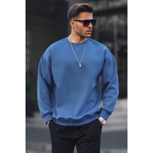 Indigo Bisiklet Yaka Oversize Şardonlu Basic Erkek Sweatshirt 6048