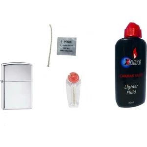 İndirim Center Zippo Gümüş Gri Çakmak + X-Lite Benzin 80 ml + Taş + Fitil 4'lü Set