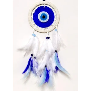 Kuş Tüylü Dream Catcher Mavi Nazar Boncuklu Kuş Tüylü Düş Kapanı Duvar Süsü