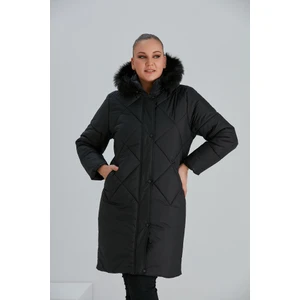 Kadın Büyük Beden Mont RG9769 Çıkabilen Kapüşon Uzun Kapitone