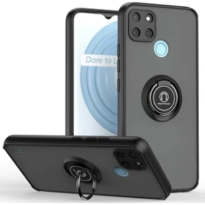 Realme C21Y Kılıf Yüzüklü Montreal Standlı Sert Silikon + Ekran Koruyucu