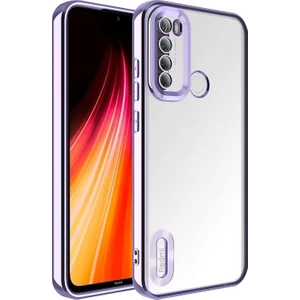 Case 4U Xiaomi Redmi Note 8 Kılıf Kamera Lens Korumalı Şeffaf Renkli Logo Gösteren Parlak Omega Kapak Lila