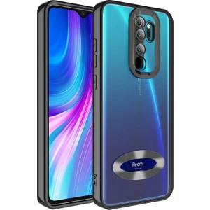 Case 4U Xiaomi Redmi Note 8 Pro Kılıf Kamera Lens Korumalı Şeffaf Renkli Logo Gösteren Parlak Omega Kapak Siyah