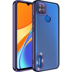 Case 4U Xiaomi Redmi 9c Kılıf Kamera Lens Korumalı Şeffaf Renkli Logo Gösteren Parlak Omega Kapak Derin Mor