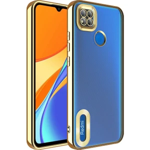 Case 4U Xiaomi Redmi 9c Kılıf Kamera Lens Korumalı Şeffaf Renkli Logo Gösteren Parlak Omega Kapak Altın