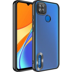 Case 4U Xiaomi Redmi 9c Kılıf Kamera Lens Korumalı Şeffaf Renkli Logo Gösteren Parlak Omega Kapak Siyah