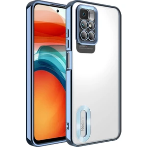 Case 4U Xiaomi Redmi 10 Kılıf Kamera Lens Korumalı Şeffaf Renkli Logo Gösteren Parlak Omega Kapak Sierra Mavisi