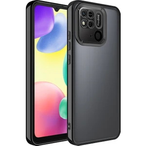 Case 4U Xiaomi Redmi 10c Kılıf Kamera Lens Korumalı Şeffaf Renkli Logo Gösteren Parlak Omega Kapak Siyah