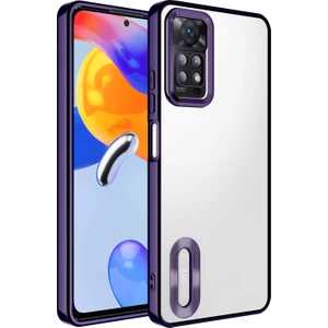 Case 4U Xiaomi Redmi Note 11 Pro 5g Kılıf Kamera Lens Korumalı Şeffaf Renkli Logo Gösteren Parlak Omega Kapak Derin Mor