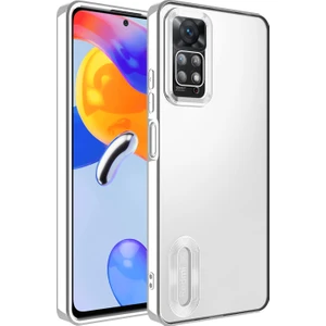 Case 4U Xiaomi Redmi Note 11 Pro 5g Kılıf Kamera Lens Korumalı Şeffaf Renkli Logo Gösteren Parlak Omega Kapak Gümüş