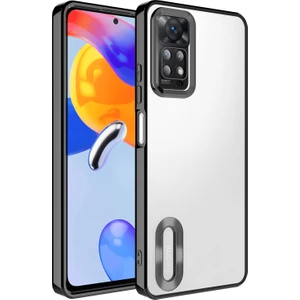 Case 4U Xiaomi Redmi Note 11 Pro 5g Kılıf Kamera Lens Korumalı Şeffaf Renkli Logo Gösteren Parlak Omega Kapak Siyah