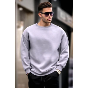 Boyalı Gri Bisiklet Yaka Oversize Şardonlu Basic Erkek Sweatshirt 6048