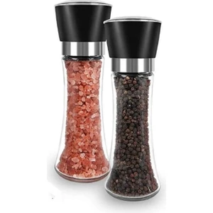 CNS Plastik Cam Karabiber Tuz Öğütücü Değirmeni 2 Li Set /tuzluk Tuz-Öğütücü-Değirmen