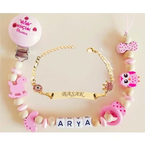 Sahi Aksesuar İsimli Bebek Emzik Zinciri ve Bebek Künyesi