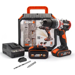 WX354.1 20V/4.0/2.0 Ah. Li-Ion Çift Akülü Kömürsüz Profesyonel Darbeli Şarjlı Matkap