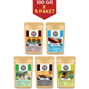 Mare Mosso Caffe Afrika Kahveleri( Etiyopya, Burundi, Tanzanya, Kenya, Uganda) Tanışma Seti, 100 gr x 5 Paket
