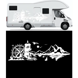 Melek Pazarı Deniz Feneri Manzara, Pusula Doğa Manzarası Kamp Karavan STICKER-S1364