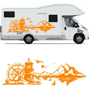 Melek Pazarı Deniz Feneri Manzara, Pusula Doğa Manzarası Kamp Karavan STICKER-S1364
