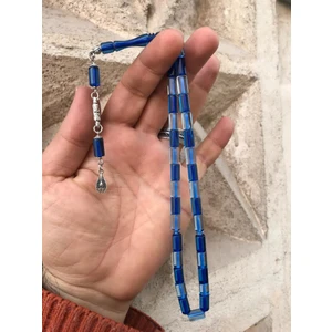 Sultan Telkari Sürmeli  Mavi Tonda Kesme Toz Kehribar Tesbih