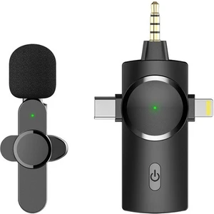 K9 Wireless (Kablosuz Mikrofon) 3ın1 Kablosuz Type-C - Lightning -3,5mm Jak Tekli Yaka Mikrofonu