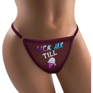- Ice Cream Baskılı Transparan Tül G-string, Tanga, Kadın Iç Çamaşırı Bordo