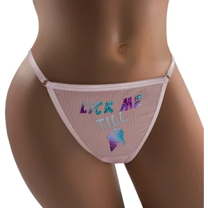 EBSEM- Ice Cream Baskılı Transparan Tül G-string, Tanga, Kadın Iç Çamaşırı (Pembe)
