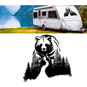 Melek Pazarı Ayı Orman Manzara Kamp Karavan Sticker, Off Road STICKER-S1409