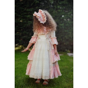 Mialora Exclusive Pembe Elbise, Dantel Detaylı Abiye, Uzun Vintage Kız Çocuk Elbise