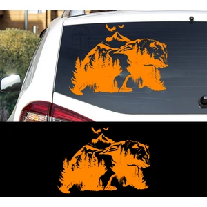 Melek Pazarı Doğa Manzarası ve Ayı Kamp Araba Karavan Sticker, Off Road Sticker- S1412