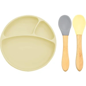 Oioi Silikon Tabak+Bambu Saplı Silikon Kaşık