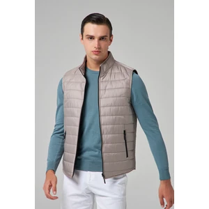 Regular Fit Gri Dik Yaka Elyaf Dolgulu Mevsimlik Fermuarlı Yelek Mont 7HF07ORT42611