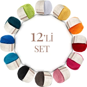 Premium 12 Adet 50 gr Baby Cotton Amigurumi ve Punch (Panç) Ipi Set3