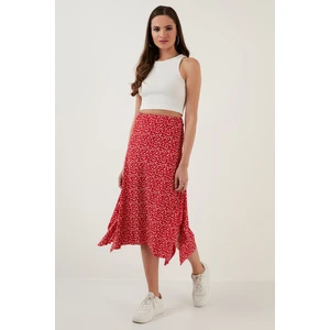 Desenli Volanlı Midi Boy Yırtmaçlı Etek Bayan Etek 5864073