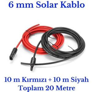 6 mm Mc4 Soketli 20 Metre (10M+10M) Güneş Paneli Solar Kablo