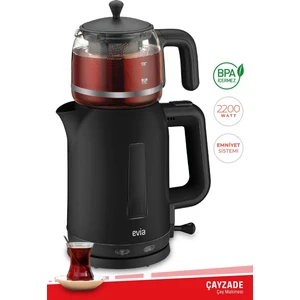 Çayzade Siyah 2200 Watt Cam Demlikli Bpa Içermeyen Çay Makinesi ve Su Isıtıcısı EA-4308S