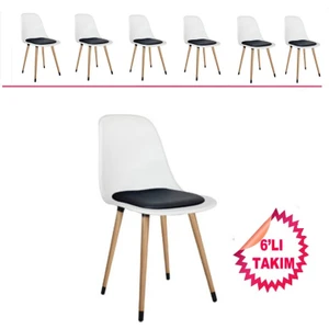 Netax Estelia Abant Sandalye Ahşap Naturel Ayaklı  (Minderli) 6'lı Takım