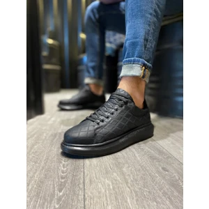 Yüksek Taban Günlük Ayakkabı 044 Kapitone Siyah (Siyah Taban)