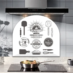 Cam Ocak Arkası Koruyucu | Oval Şekilli | Bakery Fresh | 52CM x 60CM