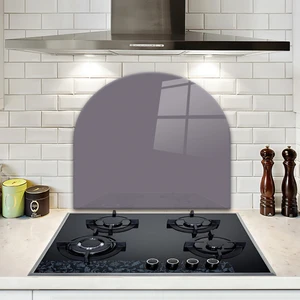 Cam Ocak Arkası Koruyucu | Oval Şekilli | Düz Renk - Gri | 52CM x 60CM