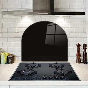 Cam Ocak Arkası Koruyucu | Oval Şekilli | Düz Renk - Siyah | 52CM x 60CM