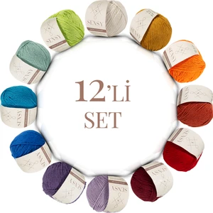 Premium 12 Adet 50GR Baby Cotton Amigurumi ve Punch Ipi Set1