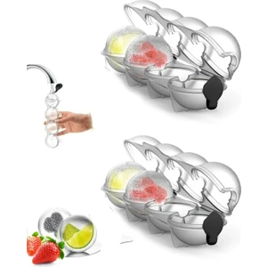 2 Adet 4 Lü Buz Kalıbı, Yuvarlak Meyveli Buz Topu Dondurucu Buzluk Saklama ve Sunum Kabı (Bpa Free)