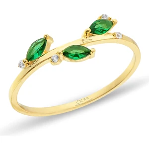 ÇGK KUYUMCULUK Yeşil Damla Taşlı Çıtır Altın Yüzük CGKYZK0084