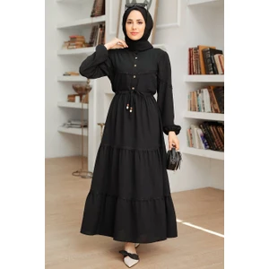Neva Style - Düğmeli Siyah Tesettür Elbise 63250S