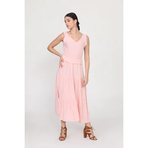 Ön Arka V Yakalı Beli Lastikli Midi Boy Elbise