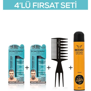 Saç Şekillendirici Pudra Toz Wax Mat Effect X2+ Şekil Tarak'ı 2+ Saç Spreyi  400ML 4'lü Set