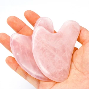 Store Pembe Kuvars Gua Sha Yüz Vücut Masaj Taşı Doğal Taş