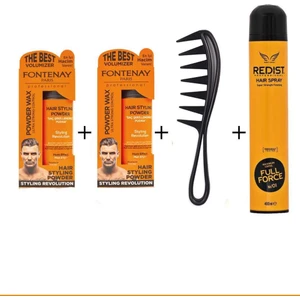 Saç Şekillendirici Pudra Toz Wax Ultra Strong + Şekil Tarak'ı + Saç Spreyi 2 400ML 4'lü Set