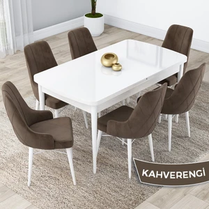 Concept Kar Serisi, 80X132 Açılabilir Mdf Mutfak Masa Takımı, Beyaz Masa 6 Sandalye