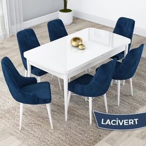 Concept Kar Serisi, 80X132 Açılabilir Mdf Mutfak Masa Takımı, Beyaz Masa 6 Sandalye
